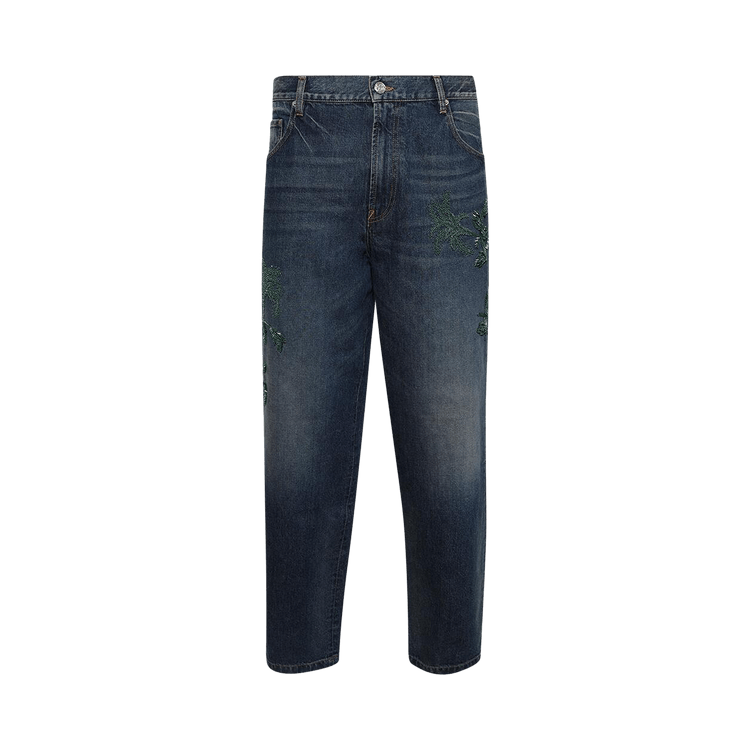 BLUEMARBLE Stonewashed Botanic-Embroidered Relaxed Jeans "Blue"