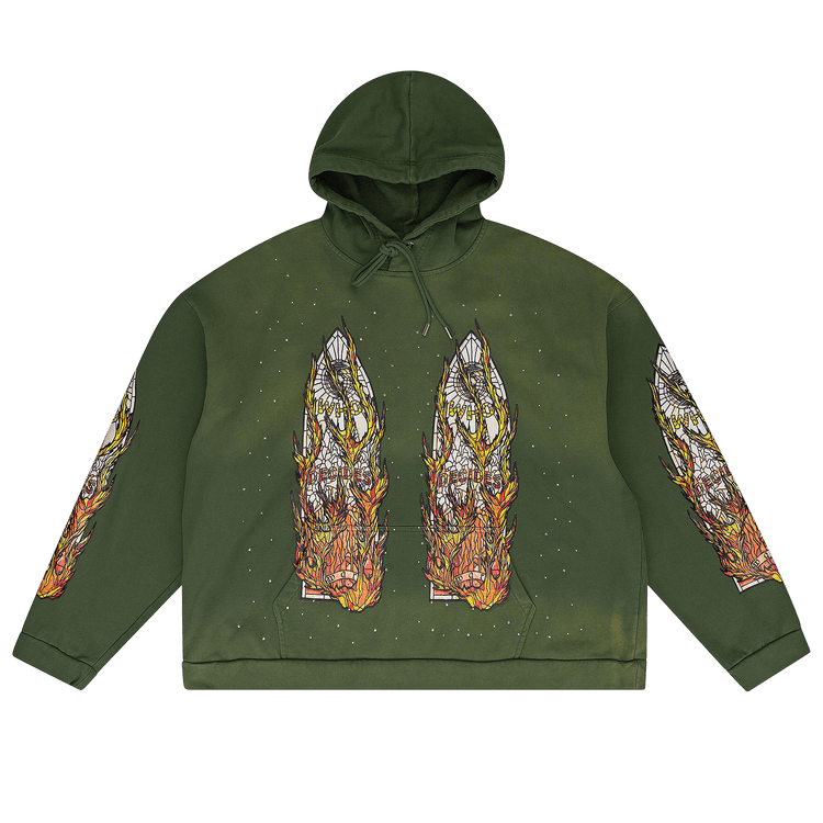 Who Decides War Flame Glass Hooded Sweatshirt "Green"
