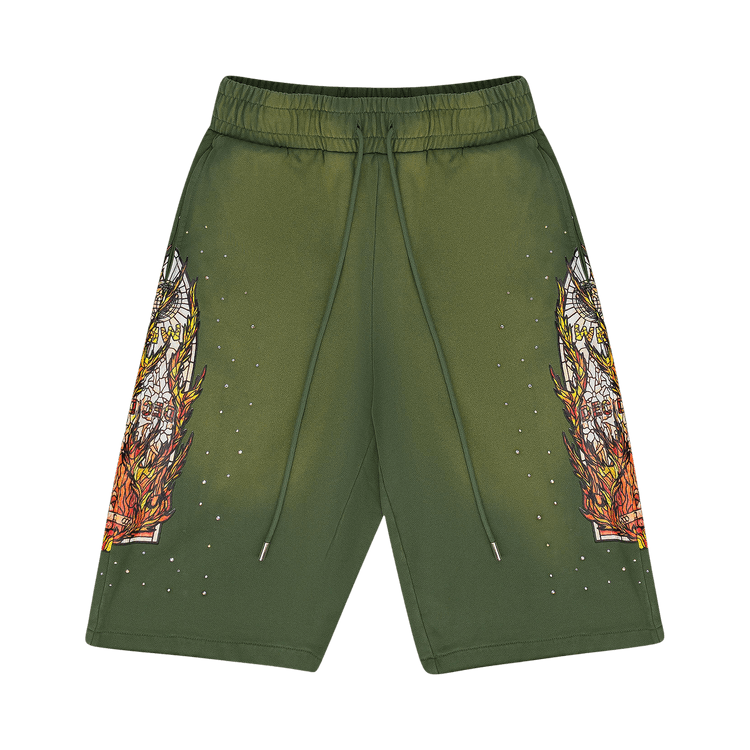 Who Decides War Flame Glass Sweatshorts "Green"