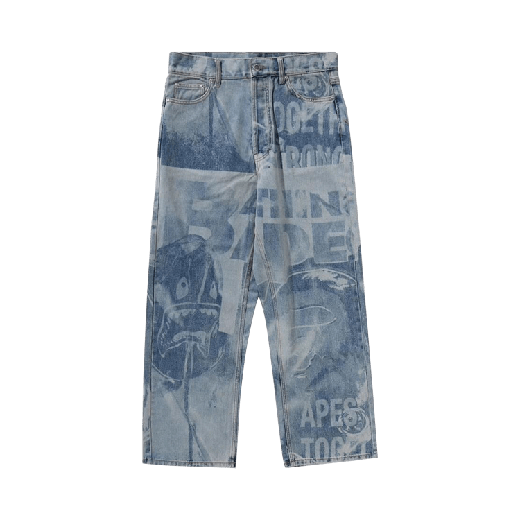 BAPE Overall Lasered Relaxed Fit 13oz Denim Pants "Blue"