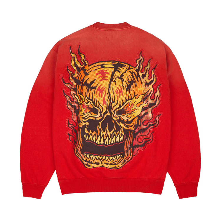 Warren Lotas Flaming Skull Crewneck "Ferrari Red"