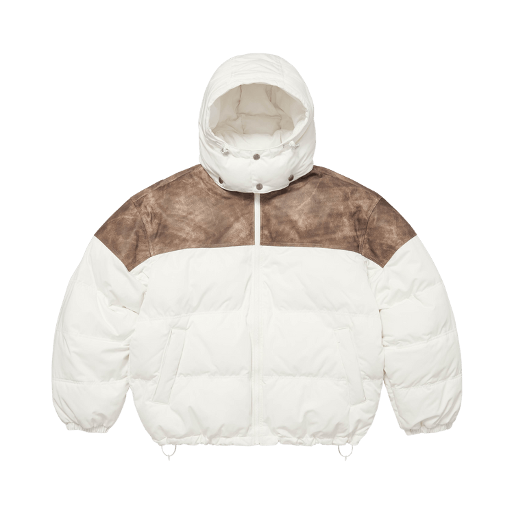 Supreme Leather Yoke Puffer Jacket "White"