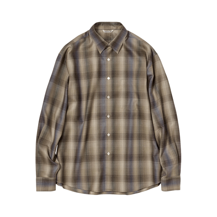 Auralee Super Light Wool Check Shirt "Brown Blue Check"