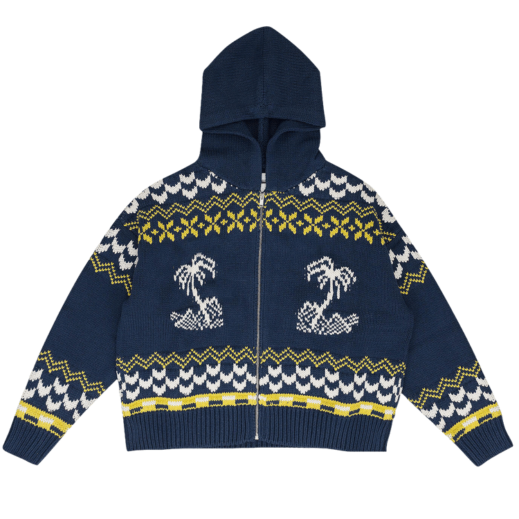 Rhude Palma Knit Zip Up Sweater "Navy"