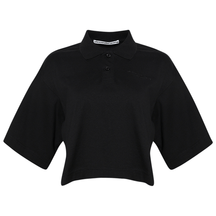 Alexander Wang Short-Sleeve Cropped Polo T-Shirt "Black"