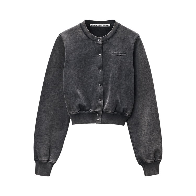 Alexander Wang Shrunken Snap Cardigan Crewneck "Washed Black"