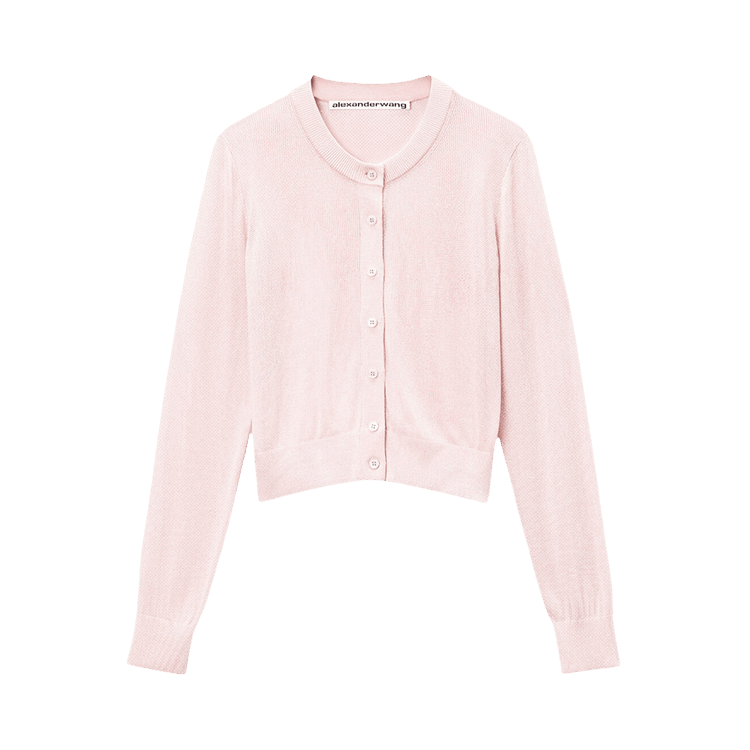 Alexander Wang Cropped Crewneck Cardigan W/ Clear Bead Hotfix "Light Pink"