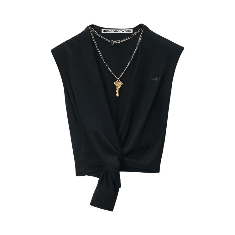 Alexander Wang Sleeveless Deep V-Neck Top W/ Draped Front "Black"