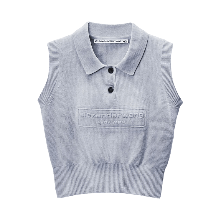 Alexander Wang Polo Collar Vest W/ Embossed Logo "Washed Grey"