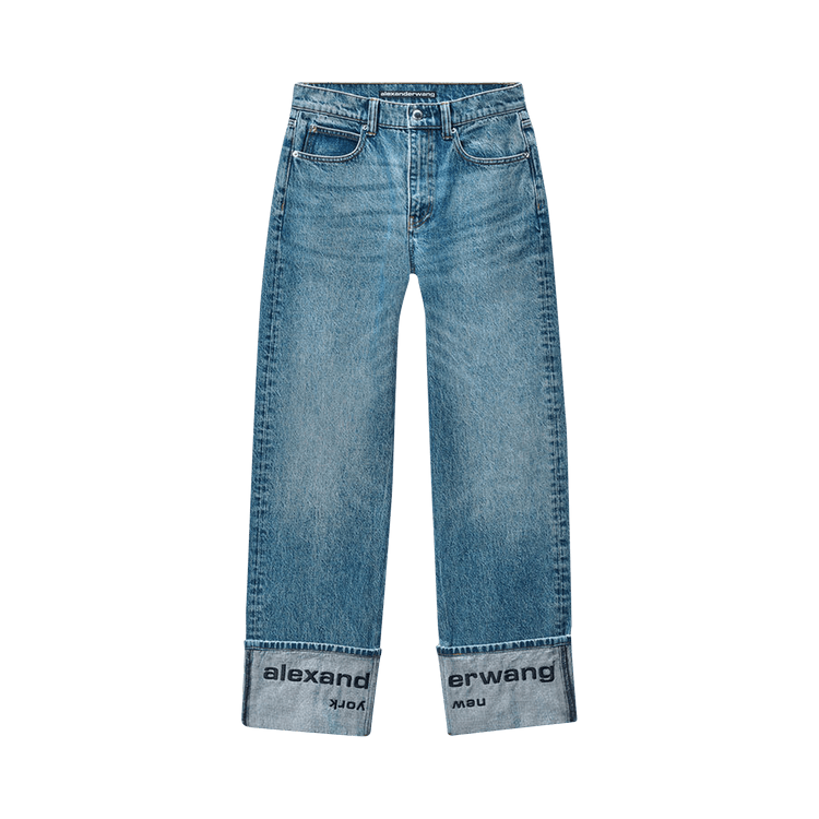 Alexander Wang Mid Rise Straight Jean W/ Embroidered Cuff "Vintage Medium Indigo"