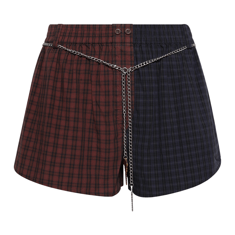 Alexander Wang Mid-Rise Boxer Short W/ Chain Belt "Smog Brick Plaid"