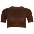 David Koma Rhinestone Embr Cashmere Blend Wool Crop Top "Brown"