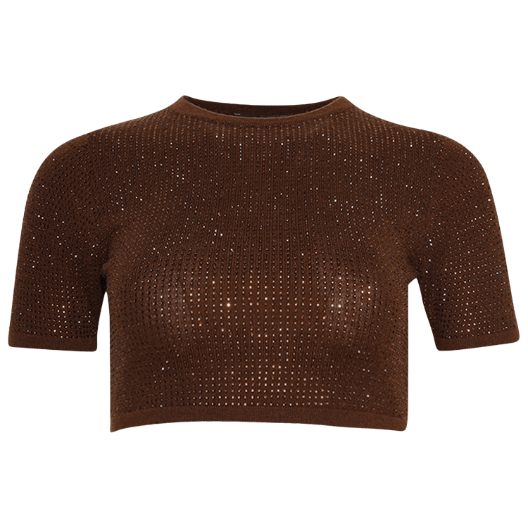 David Koma Rhinestone Embr Cashmere Blend Wool Crop Top "Brown"