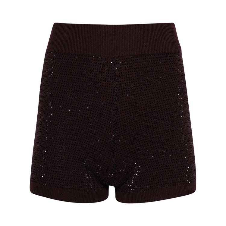 David Koma Rhinestone Embroidered Cashmere Blend Wool Shorts "Burgundy"