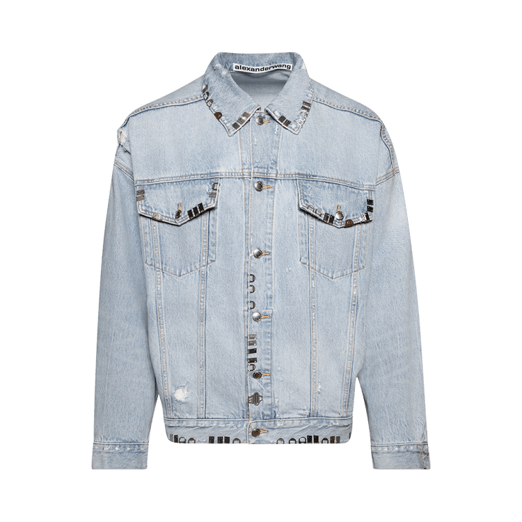 Alexander Wang Distressed Oversized Trucker Jacket W/ Hardware "Light Powder Blue"