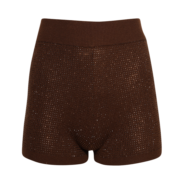David Koma Rhinestone Embroidered Cashmere Blend Wool Shorts "Brown"