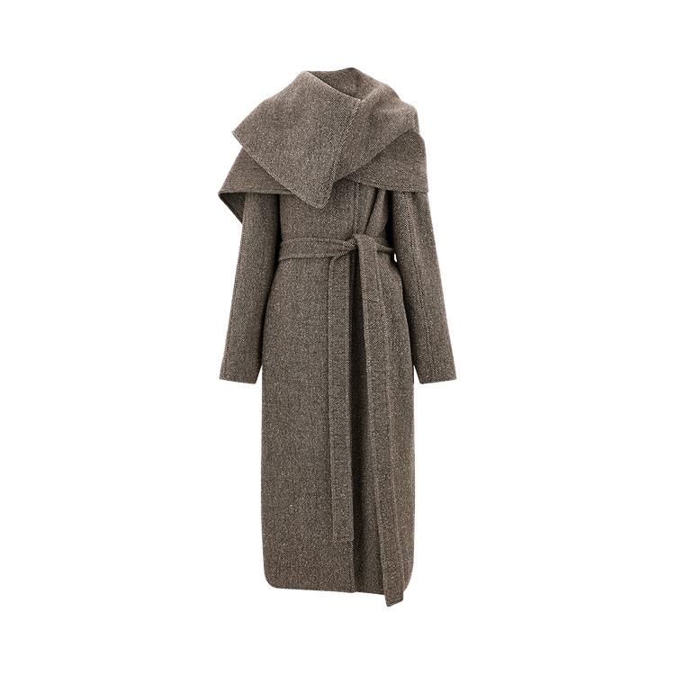 Ferragamo Wool Cotton Herringbone Coat "Expresso/White Sand"