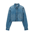 Alexander Wang Cropped Button Down Shirt W/ Faded Fold Lines "Vintage Marbled Blue"