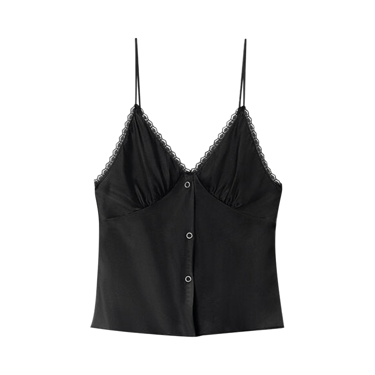 Alexander Wang Snap Front Cami W/ Lace Trim "Black"
