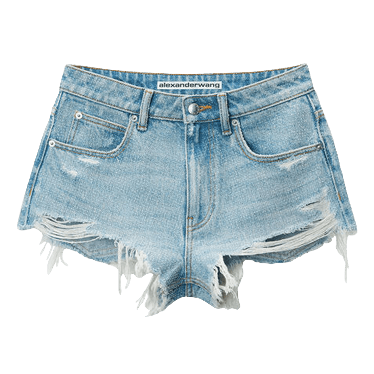 Alexander Wang Frayed Short W/ Destruction And All Over Hotfix "Powder Blue"