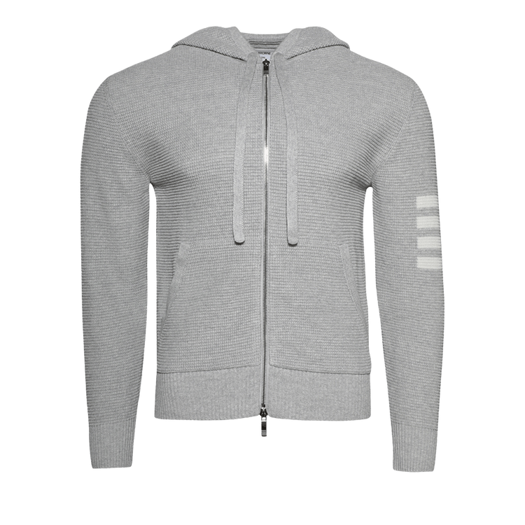 Thom Browne Textured Stitch Relaxed Fit Zip Up Hoodie "Light Grey"
