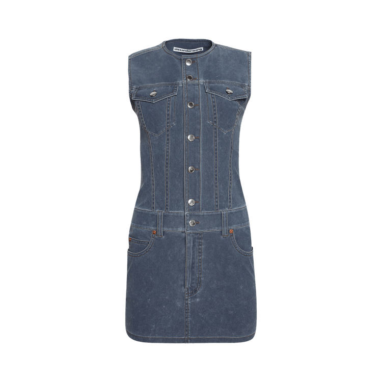 Alexander Wang Trompe Loeil Denim Fitted Mini Dress "Dark Night"