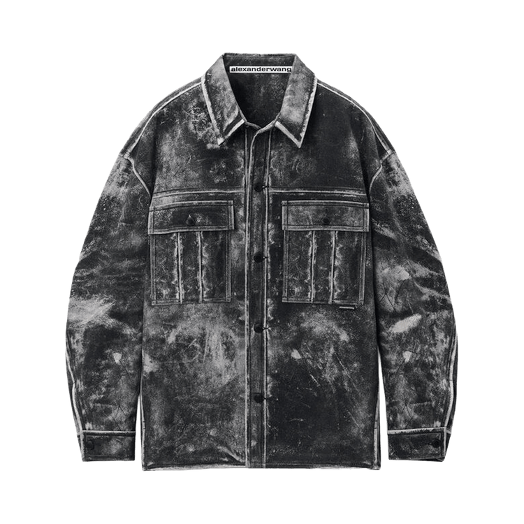Alexander Wang Oversized Shirt Jacket W/ Trompe Loeil Leather "Black/Steel Grey"