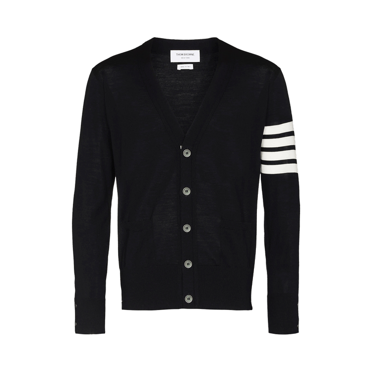 Thom Browne Jersey Stitch Relaxed Fit V Neck Cardigan "Black"