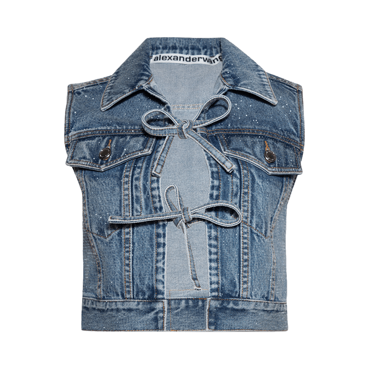 Alexander Wang Tied Front Vest Top W/ All Over Clear Bead "Vintage Light Indigo"