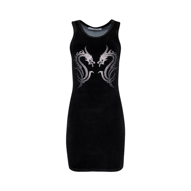 Alexander Wang Tank Mini Dress W/ Crystal Dragon Hotfix "Washed Pepper"