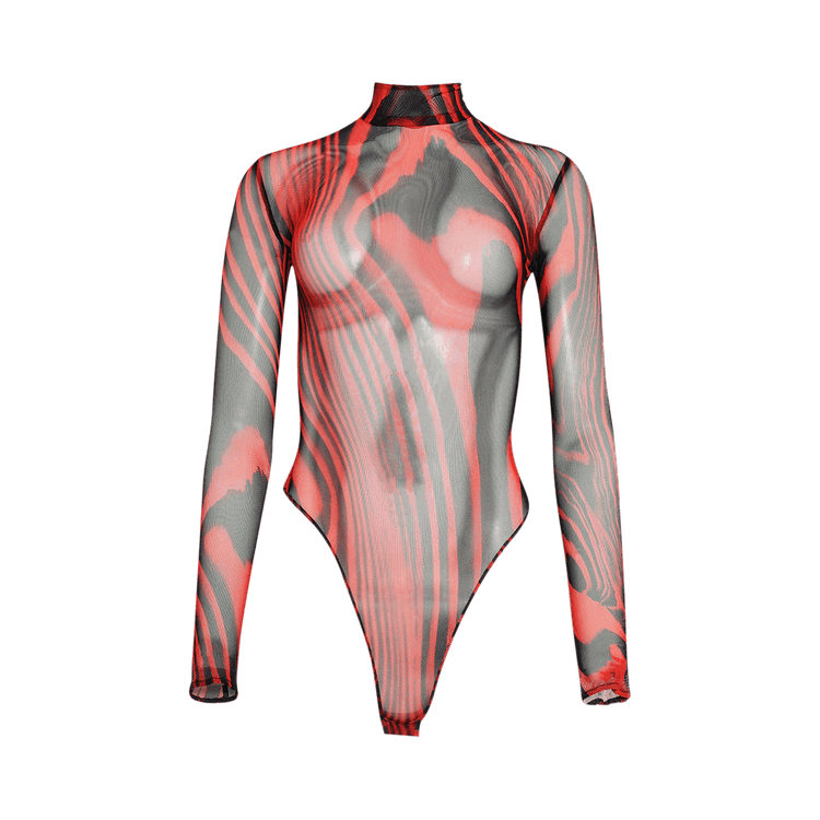 David Koma Long Slv Printed Mesh Bodysuit "Red/Black"