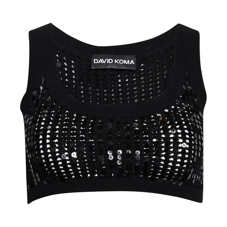 David Koma Sequin Embr Crop Knit Top "Black"