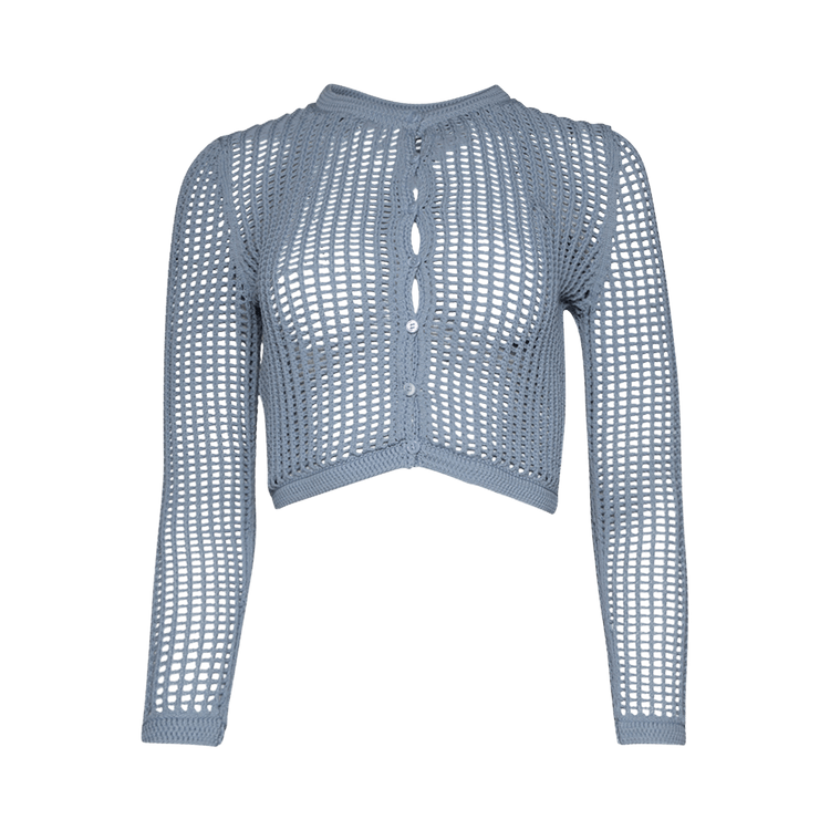 Alexander Wang Knit Cropped Crewneck Cardigan W/ Embroidered Logo "Dark Oxford Blue"