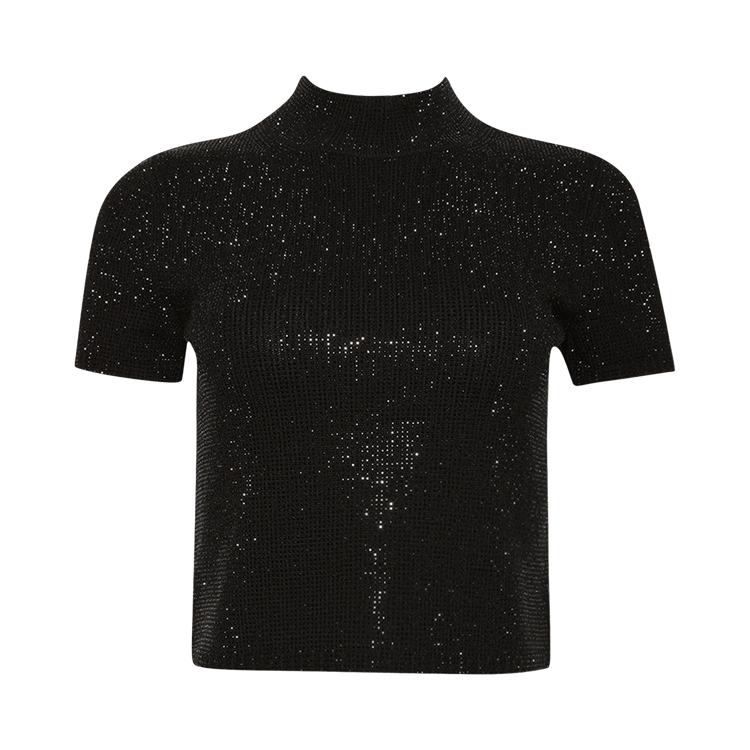 Alexander Wang Mock Neck Tee W/ Allover Hotfix Crystal "Black"