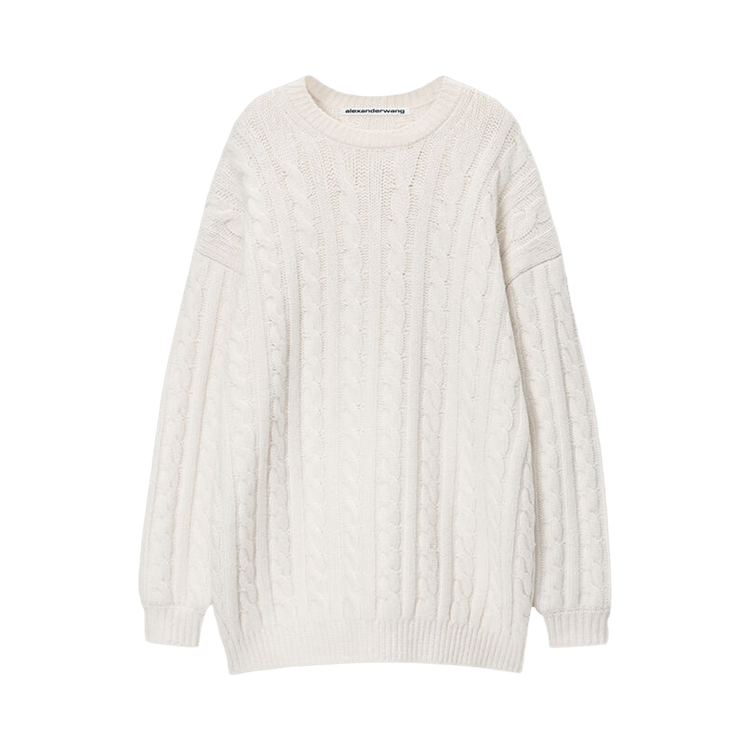 Alexander Wang Long-Sleeve Cable Pullover Dress W/ Clear Bead Hotfix "Ivory"