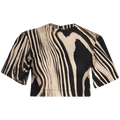 David Koma Zebra Print Short Sleeve Crop Top "Beige/Black"