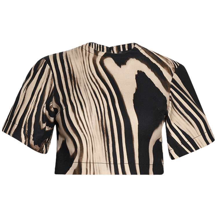 David Koma Zebra Print Short Sleeve Crop Top "Beige/Black"