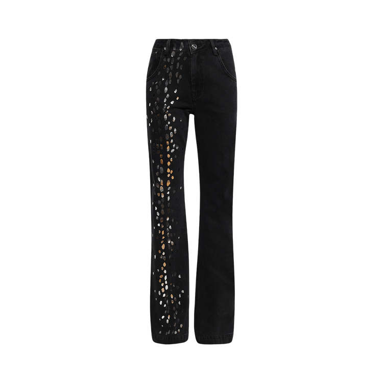 David Koma Speckled Foil Print Straight Leg Jeans "Black/Silver"