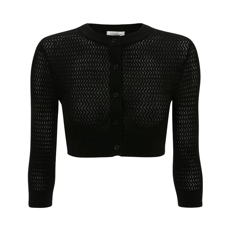 Victoria Beckham Cropped Sleeve Cardigan "Black"