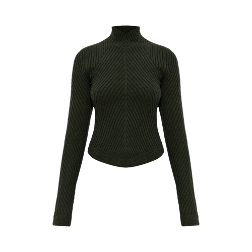 Victoria Beckham Ribbed Long Sleeve Polo "Oregano"