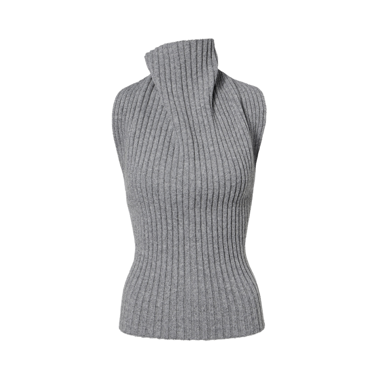 Victoria Beckham Draped Sleeveless Rib Top "Grey Melange"