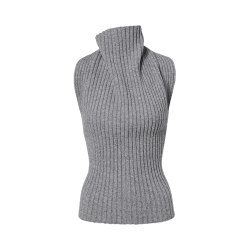 Victoria Beckham Draped Sleeveless Rib Top "Grey Melange"