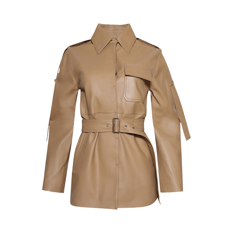Victoria Beckham Belted Boxy Leather Jacket "Butter"