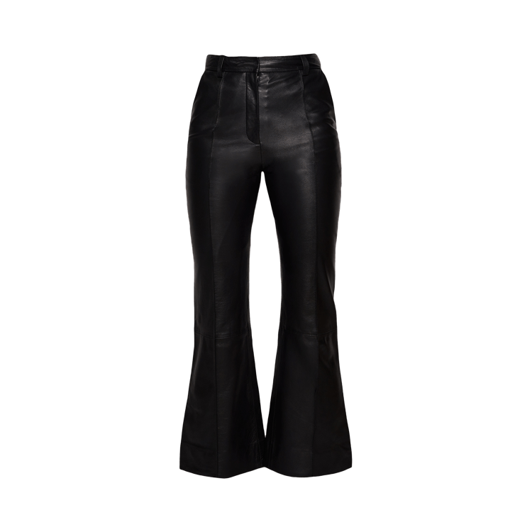 Victoria Beckham Leather Cropped Kick Trouser "Black"
