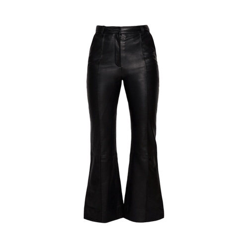 Victoria Beckham Leather Cropped Kick Trouser "Black"