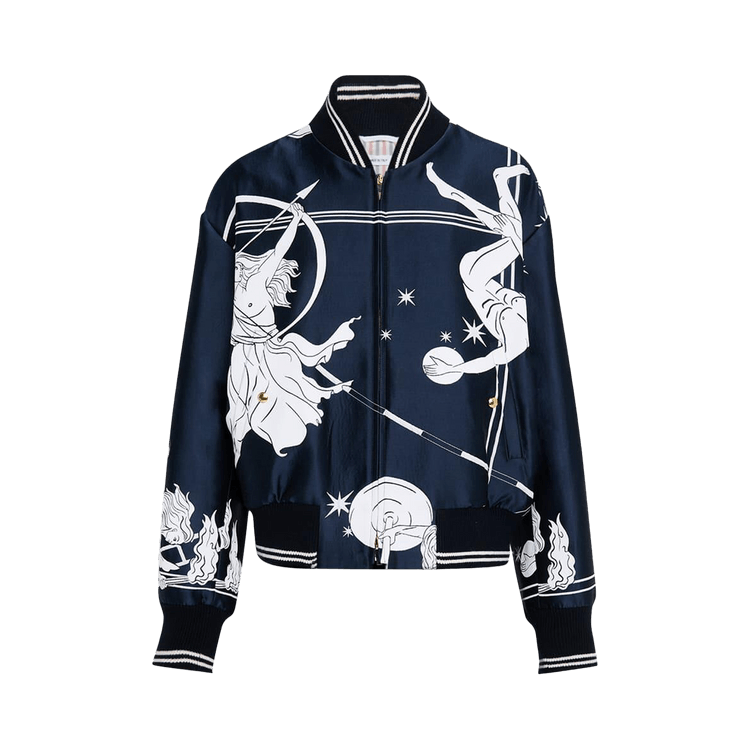 Thom Browne Knit Rib Oversized Blouson In Olympic Constellation Scuba Jacquard "Navy"