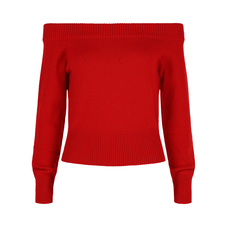 Alexander McQueen Off The Shoulder Wool/Cashmere Blend Sweater "Lust Red"