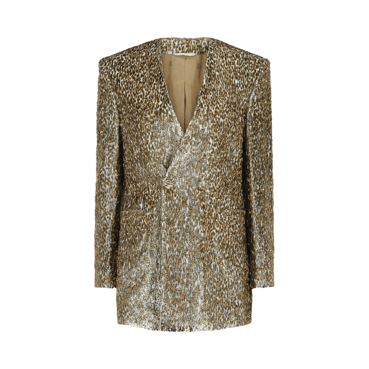 Givenchy Beaded Animal Print Single Breasted Blazer "Silver/Gold"