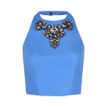 Givenchy Leather Halter Top with Embroidered Stones "Cornflower"