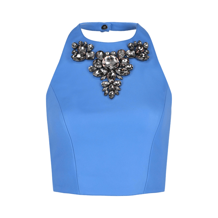 Givenchy Leather Halter Top with Embroidered Stones "Cornflower"